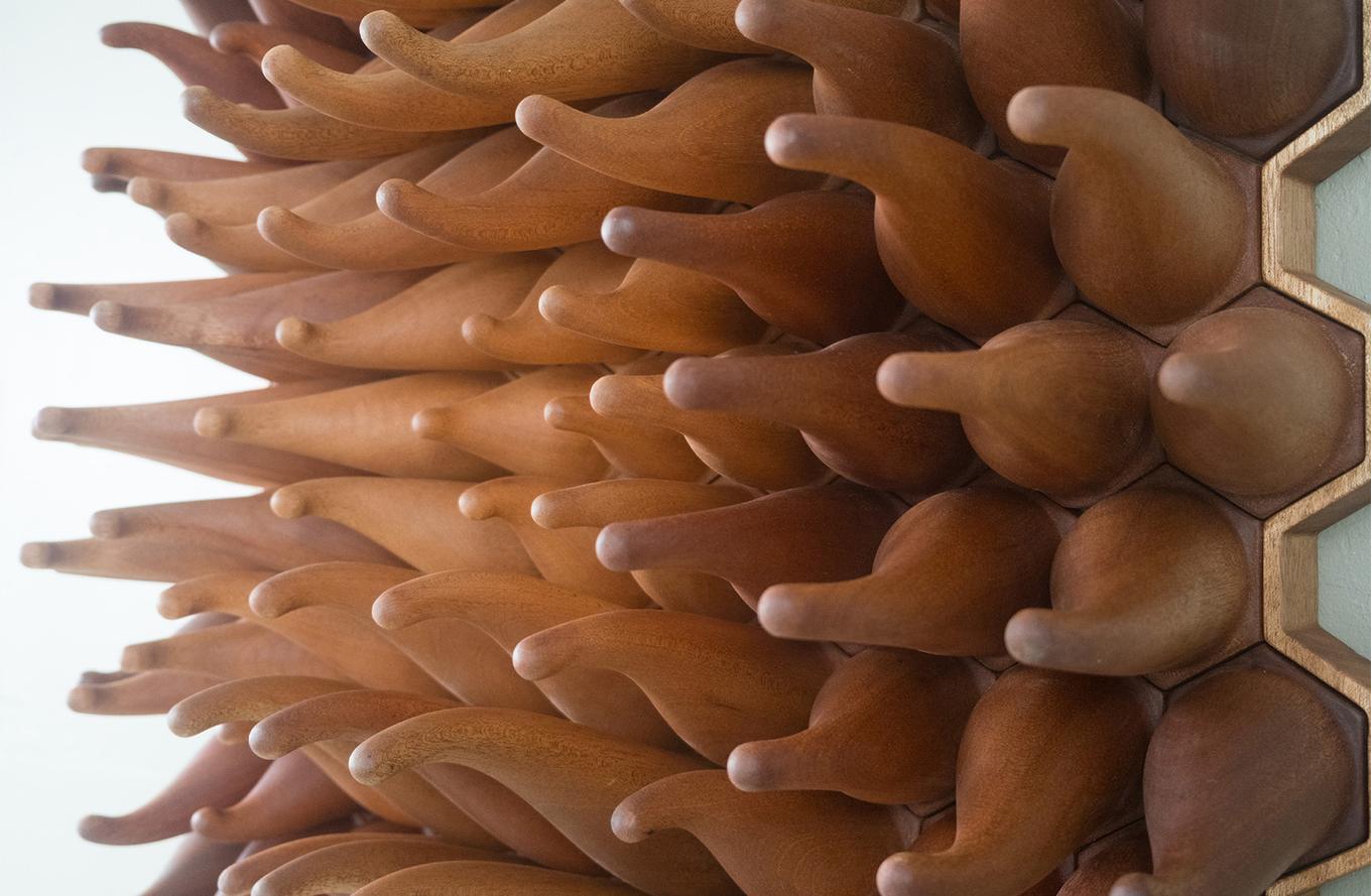Swirly Sprouts - Meranti Wood | Herschel Shapiro | Abstract 3D Printed Wall Sculpture Swirly Sprouts - Meranti Wood | Herschel Shapiro | Abstract 3D Printed Wall Sculpture